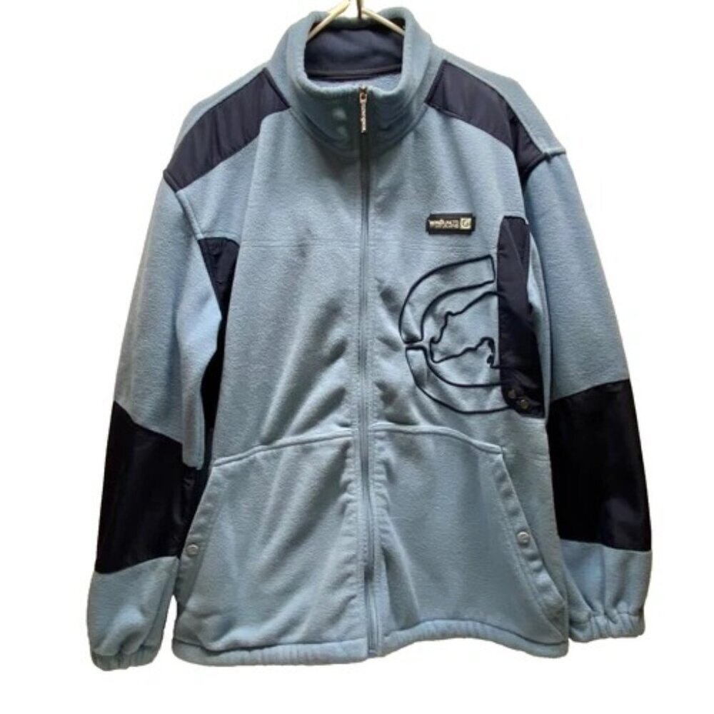 Ecko UNLTD Men's Full Zip X-Large Baby Blue Navy Rhino Logo Mock Neck Fleece GUC